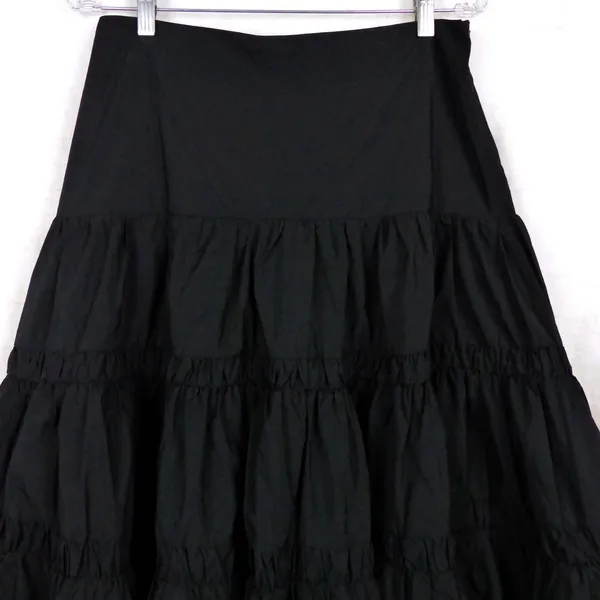 Lulus Darling Flourish Tiered Midi Skirt Size L Black High A-Line Victorian Goth - Image 3