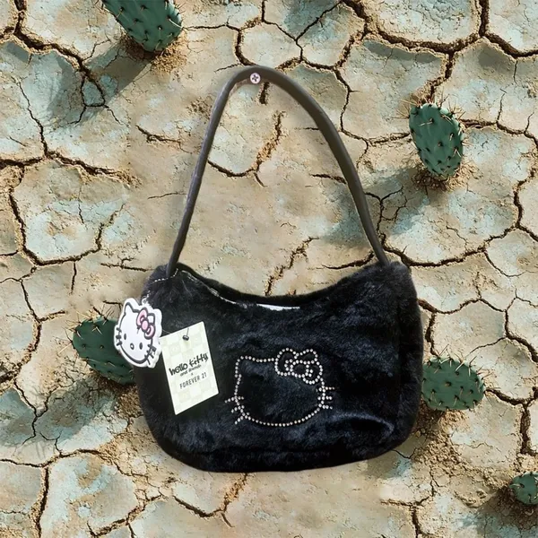 Hello Kitty Sanrio x Forever 21 Black fluffy Bag W/Rhinestones - Image 2