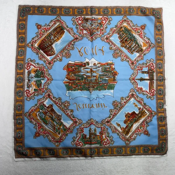Scarf Roma Italy Souvenir Landmark Print Blue Travel Core Vintage Accessory - Image 9