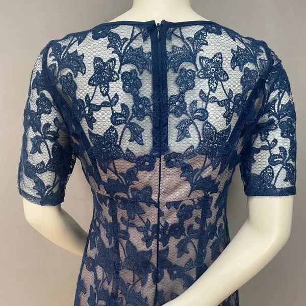 Adrianna Papell Lace Dress Illusion Lace Fit‎ and Flare Short Sleeve Sz 6 Floral - Image 6