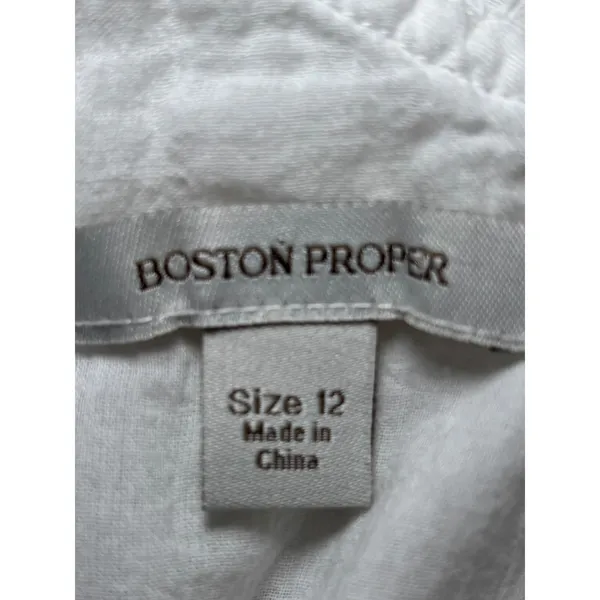 Boston Proper White One Shoulder Ruffle Midi Dress 12‎ Cotton Tiered - Image 3