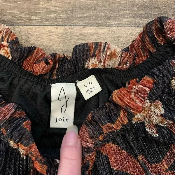 Joie Blouse Size L Elastic at Sleeves, Neckline, Subtle Sparkle Thread Accents - Image 2