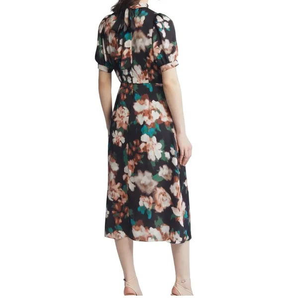 Julia Jordan Size 12 Dark Floral Midi Dress Short Sleeve Fall Wedding Guest Chic - Image 2
