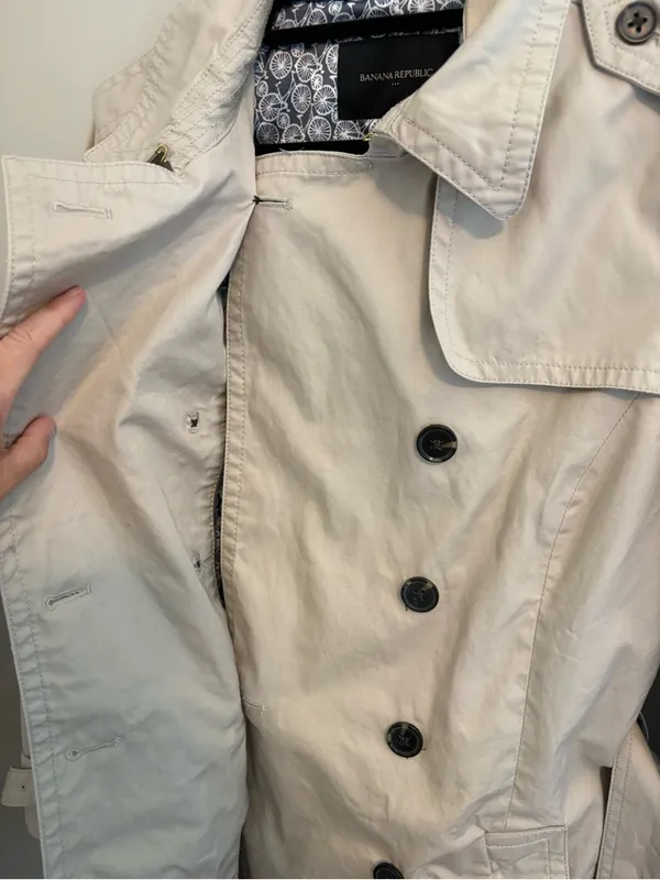 Banana Republic Belted Trench Coat Beige Double Breasted Medium - Image 6