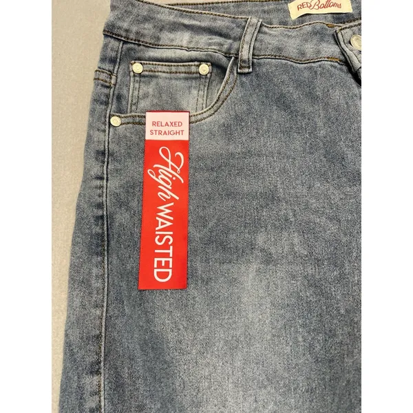 Red Bottoms Women High Waisted Relaxed Straight Rhinestone‎ Bow Jeans 16 (34x30) - Image 4