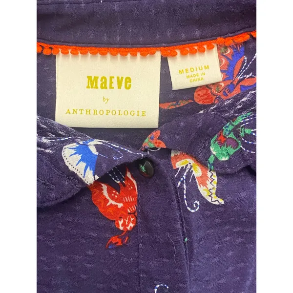 Maeve by Anthropologie Butterfly Print Peplum Blouse Top M Boho Fairy Whimsical - Image 6