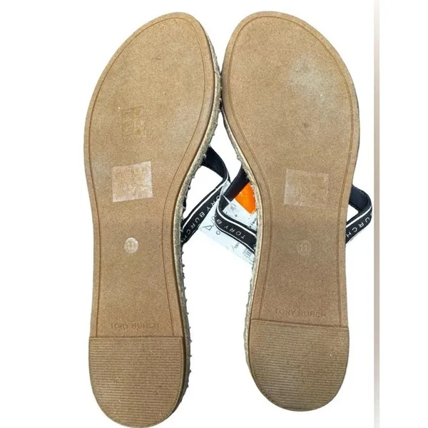Tory Burch Flat Espadrille Sandals Women’s 11 Black White Logo Strap BNIB - Image 5