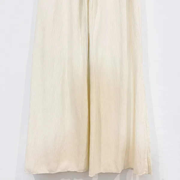 Commense Pants Size M Cream Pleated High Rise Pull On Elastic Waist Flow Classic - Image 3