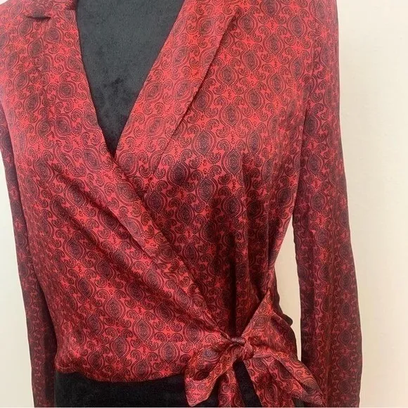 Lulu's Women's S Burgundy Black Paisley Whimisgoth Fairy Grunge Chic Wrap Blouse - Image 2