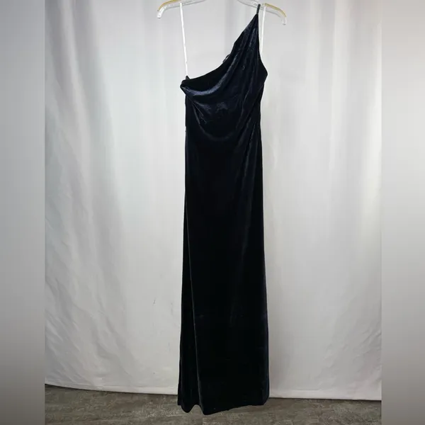 Lulus Elegant Era Velvet‎ One-Shoulder Maxi Dress in Dark Slate Blue Size Medium - Image 5