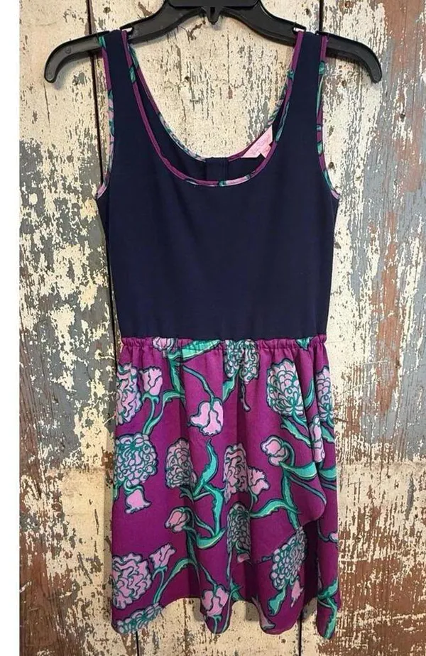 Lilly Pulitzer Blue Purple Floral Wrap Tank Dress, size Small - Image 2