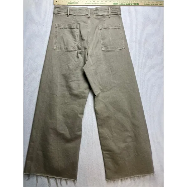 ZARA Wide Leg Cropped‎ High Rise Tan Khaki Pants Women US 14 EUR 46 - Image 7