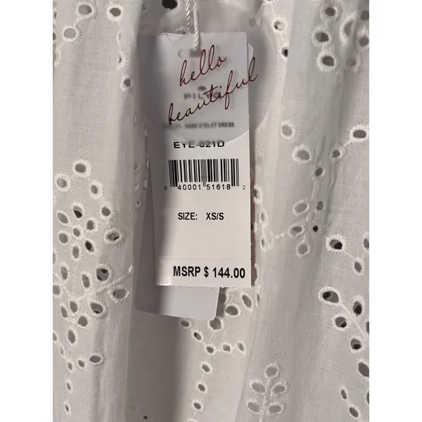 PilyQ Anne Eyelet Dress XS/S White Tiered Maxi Boho Coastal Unlined Coverup - Image 5