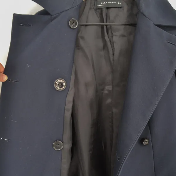 ZARA Double Breasted Wool Blend Short Coat Lined Peacoat Navy Blue Women's S - Image 5