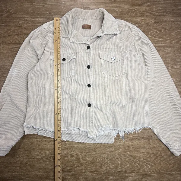 POL Corduroy Trucker Jacket Women's M Cream Raw Hem Cropped Boho Western - Image 7
