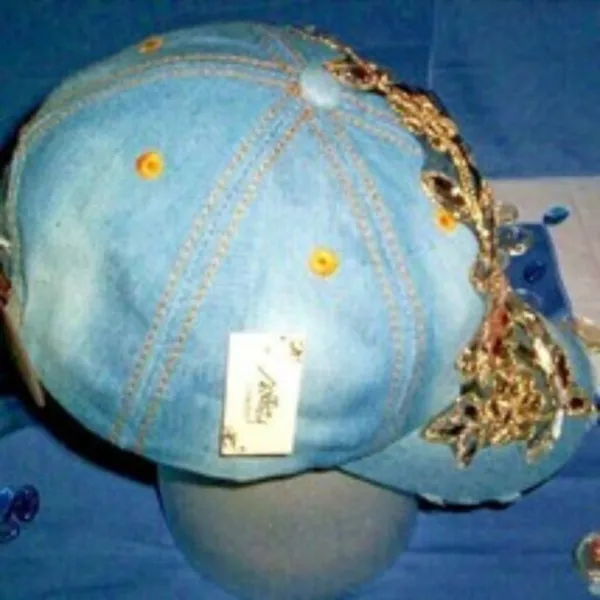 ASHLEY 26 INT Cotton Floral Crystal Accent Thule Needle Denim Statement Ball Cap - Image 8