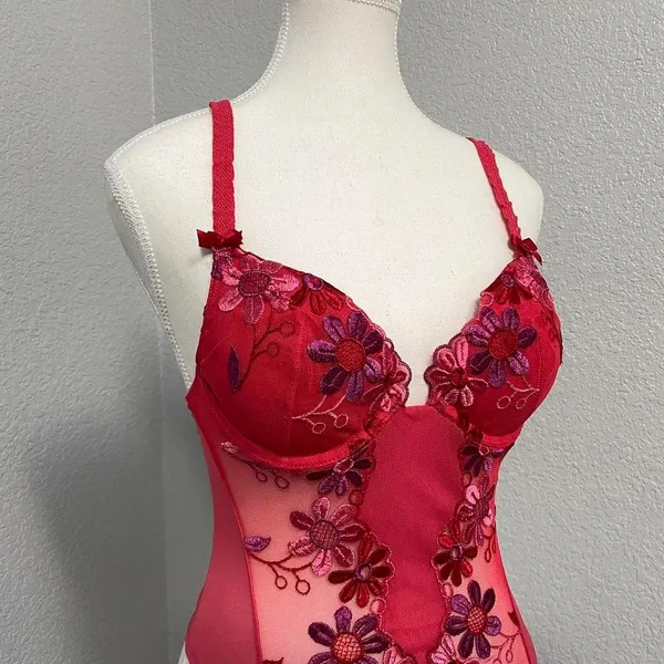 Victoria'S Secret Floral Embroidery Teddy Mesh Bodysuit Intimates Fairy Whimsy - Image 2