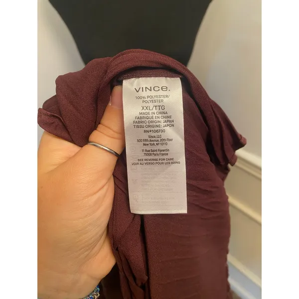 Vince Crushed Satin Flutter Sleeve Dress in Burgundy Crinkle Plisse V Neck Shift - Image 8
