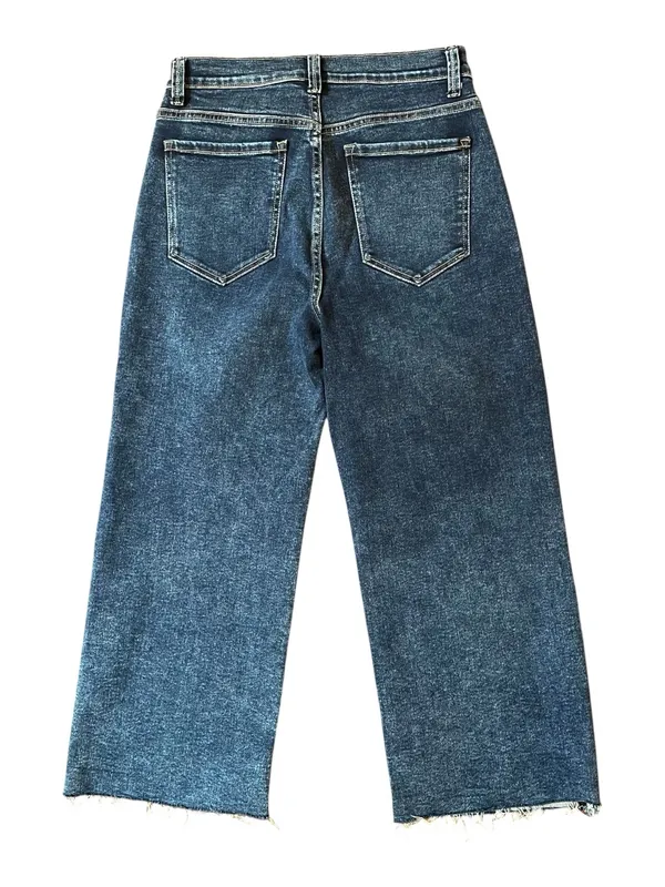 Zenana Cropped Wide Leg Jeans Med Wash Raw Hem Cropped Sz 28 X 23 High Rise - Image 2
