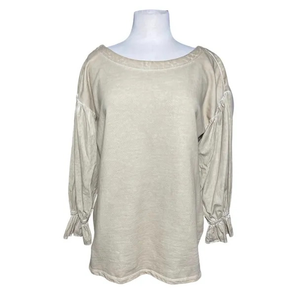ANTHROPOLOGIE PILCRO Women’s Mixed Media Tan Pullover Puff Sleeve Top - Image 5