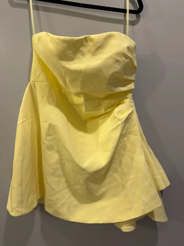 NWT Hello Molly The Real Icon Strapless Side Train Mini Dress Butter Yellow - Image 5