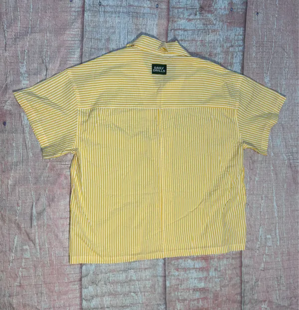 Daily Drills Seersucker Boxy Button Down Shirt Yellow White XS/S - Image 3