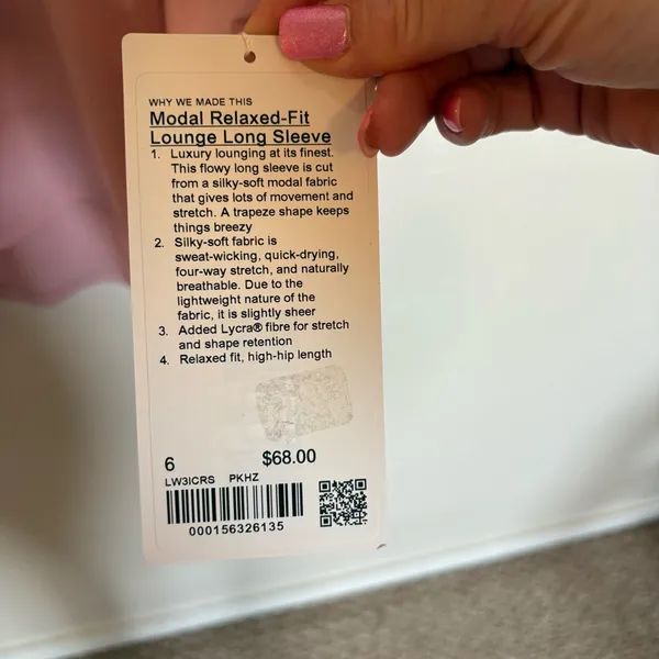 Lululemon Modal Relaxed Fit Lounge Long Sleeve NWT SZ 6 Pink Haze - Image 5