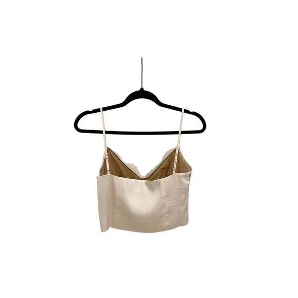 Oh Polly Bria Lace Panel Ivory Cream Feminine Delicate Crop Tank Top Size 4 - Image 2