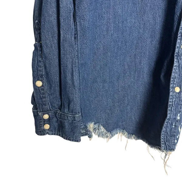 Mother The Western Cowgirl Blue Denim Jean Long Sleeve Button Raw Hem S - Image 6