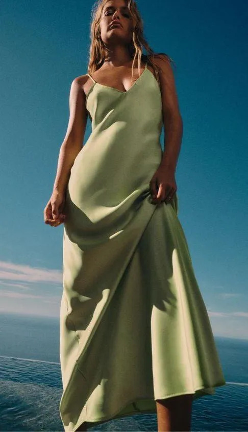Zara Dress Lime Green Satin Effect Maxi Midi Wedding Party Date Coctail - Image 17