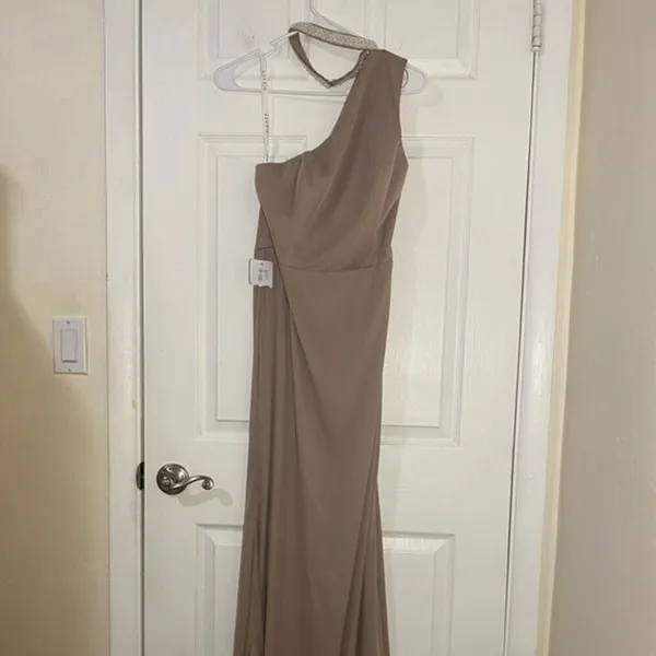 Azazie High Neck Rhistone one Shoulder Bridesmate Gown Maxi Dress‎ - Image 5