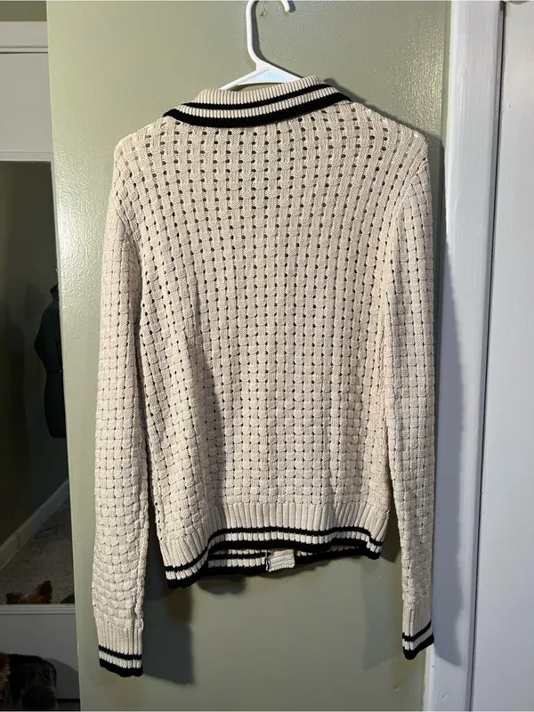 Heartloom Womens Sz Large Posey Cardi Cardigan Sweater Beige Black Marble Button - Image 10