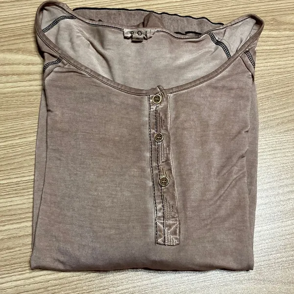 POL Tan Long Sleeve Casual Distressed Tee T Shirt L - Image 4