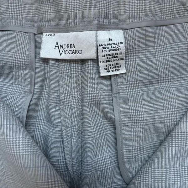 Andrea Viccaro Gray‎ Plaid Classic Women's Light Gray Dress Pants Size 6 - Image 3