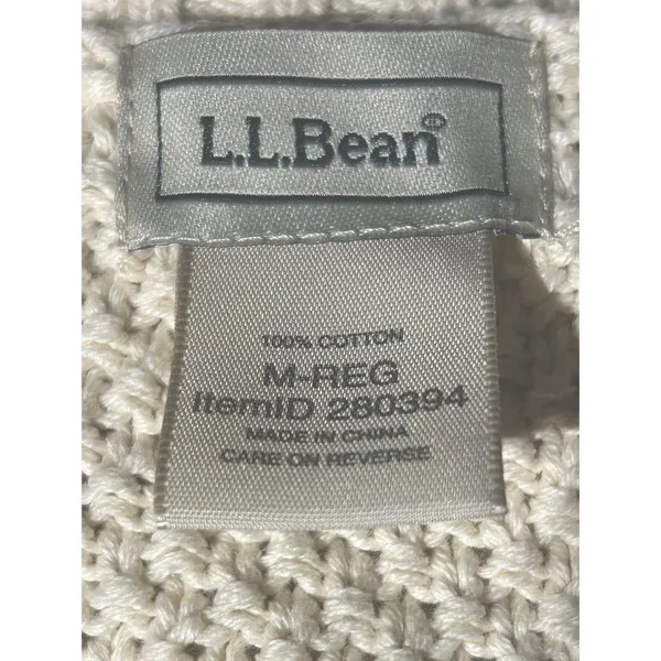 L L Bean Chunky Cable Knit Sweater Cream 3 Button Shoulder Cozycore Size Med. - Image 9