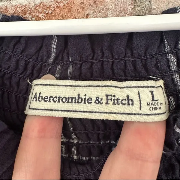 Abercrombie Fitch Plaid Off Shoulder Mini Dress Navy White Women’s Large - Image 6