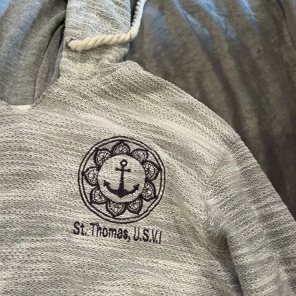 Vintage Gray and White Hoodie Sweatshirt - Image 2