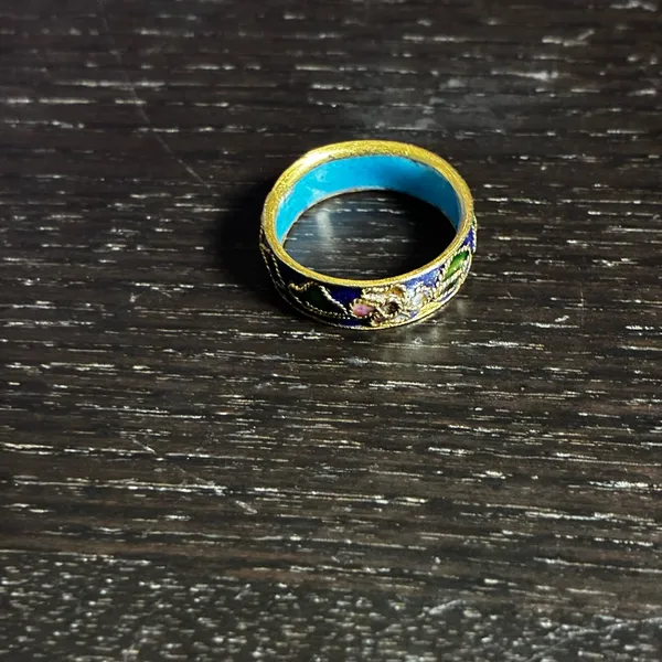 Vintage Chinese Cloisonné Enamel Floral Ring size 6.5 - Image 4
