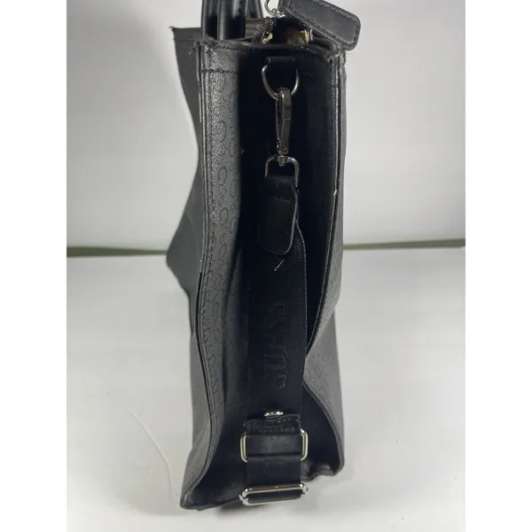 GUESS Gray/Black Logo Print Satchel Top Handle Bag Zip w/ Detachable Strap - Image 5