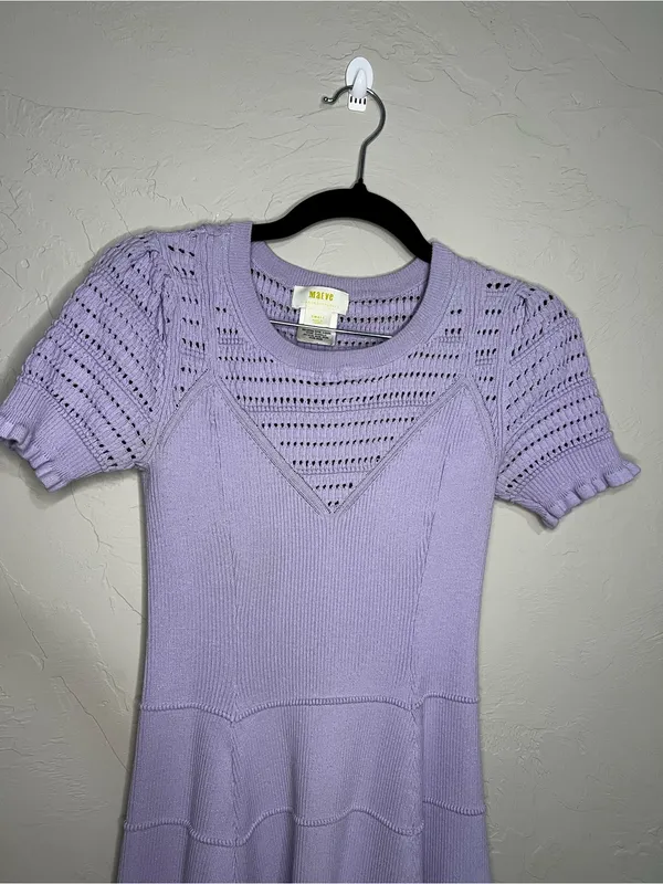 Maeve by Anthropologie Promenade Pointelle Purple Knit Ruffle Sweater Dress - Image 3