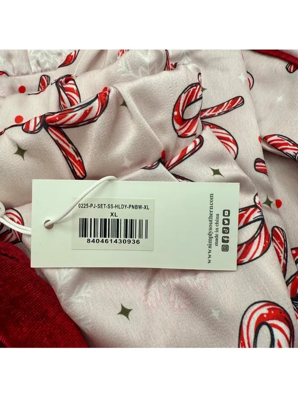 Simply Southern Candycane Bow Christmas Pajama Set Pink Satin XL Holiday PJs NWT - Image 15
