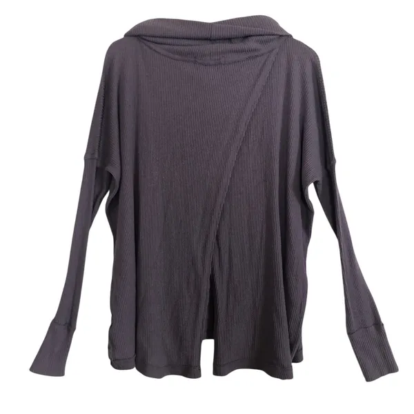 Free People We the Free Rib Purple Long Sleeve Cowl Split Back Sweater Small - Image 2