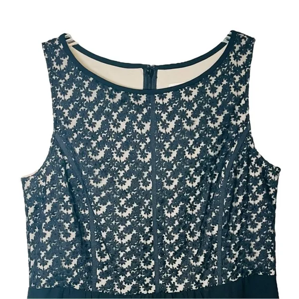 LOFT Sheath Dress Womens 8 Black Cream Floral‎ Lace Bodice Sleeveless Business - Image 5