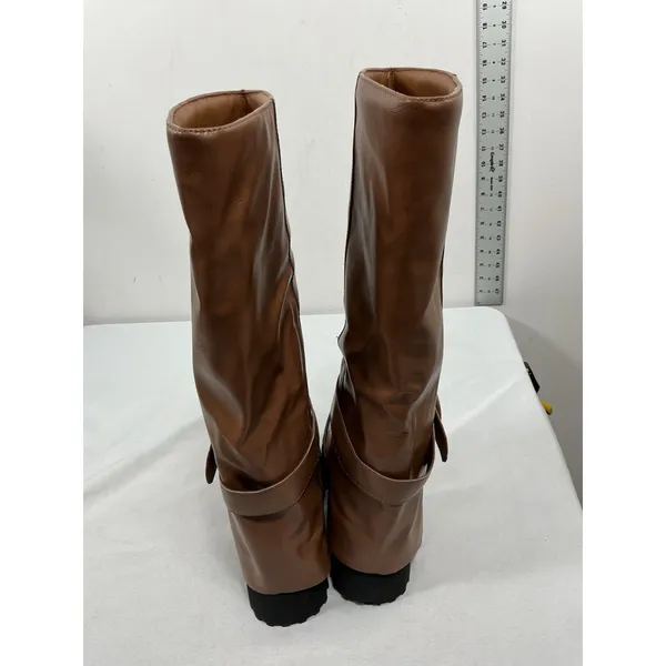 Womans New Teaieui Knee High Pull On Slouchy Fold over Riding Boots 7 Brown - Image 4