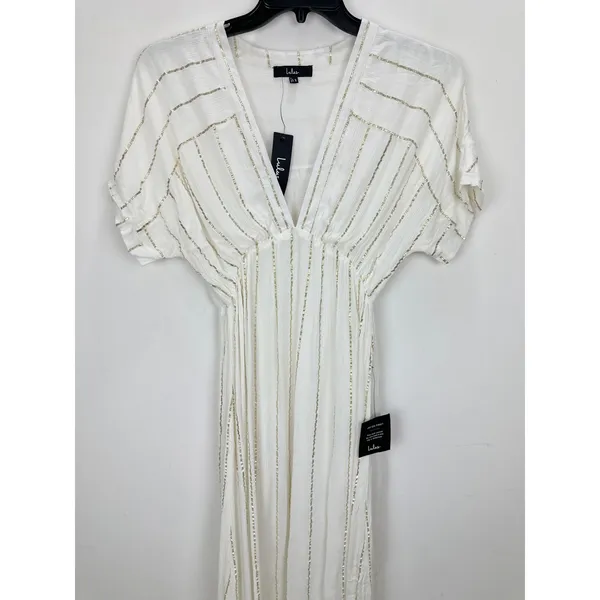 Lulus Goddess Vibes Ivory Gold Striped Dolman Sleeve Maxi Dress Resort XS NWT - Image 6