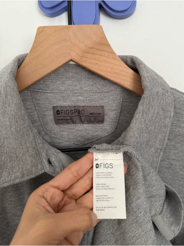 Figs Women's Medium Henley Polo Shirt Light Gray Pima Cotton - Image 4