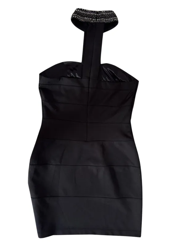 Nikibiki Black Strapless Bodycon Dress with Beaded Neck Accent - Image 2