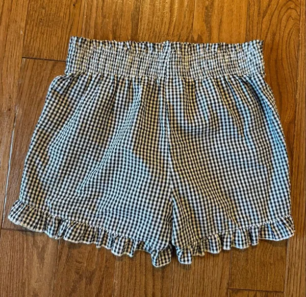 Rachel Zoe gingham ruffled trim smocked short M - Image 6