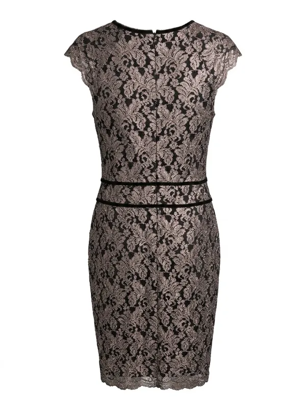 Elegant Black Lace Cap-Sleeve Sheath Dress - Taupe Lining size 12 - Image 2
