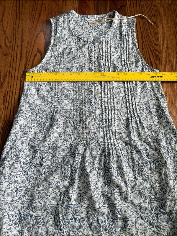 Faherty Isha Dress XS Cream Imma Floral Linen Blend Pintuck Mini Dress NWOT - Image 12